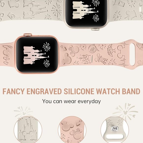 2 Packs Cartoon Engraved Band Compatible with Apple Watch Band 38mm 40mm 41mm 42 - Picture 3 of 6